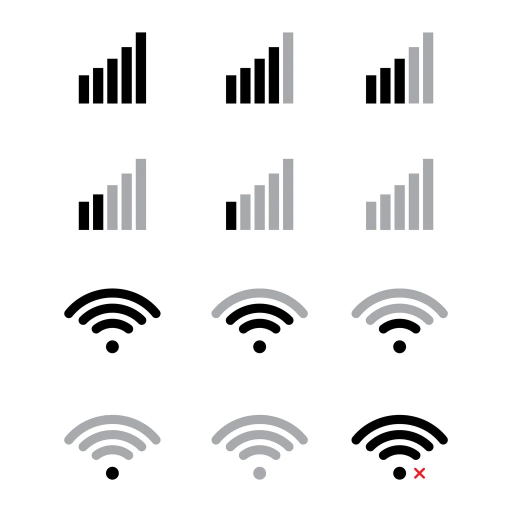 Icono indicador de nivel de señal de teléfono móvil. Barra de estado de conexión inalámbrica del smartphone