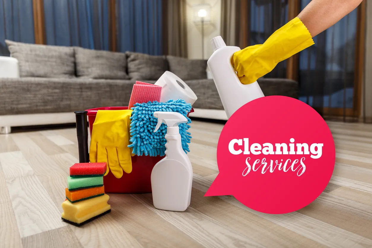 Servicio de limpieza. Esponjas, productos químicos y desatascadores.