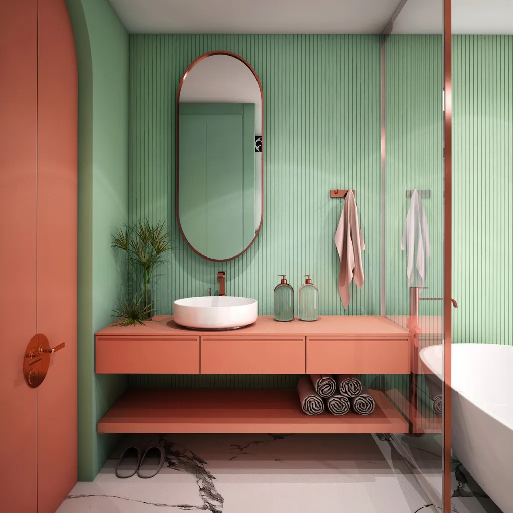Moderno interior de baño con mueble en color shedron
