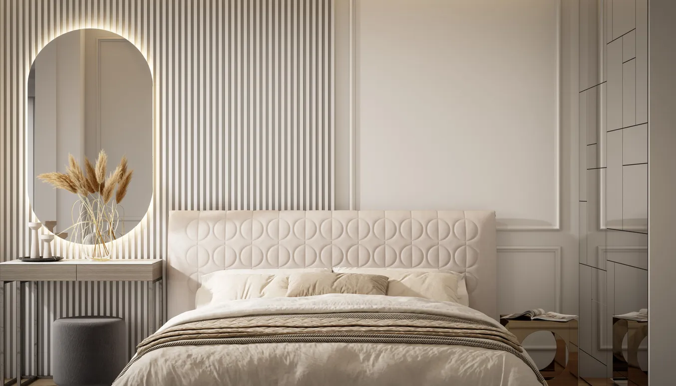 Pequeño tocador con espejo con luz led en recámara