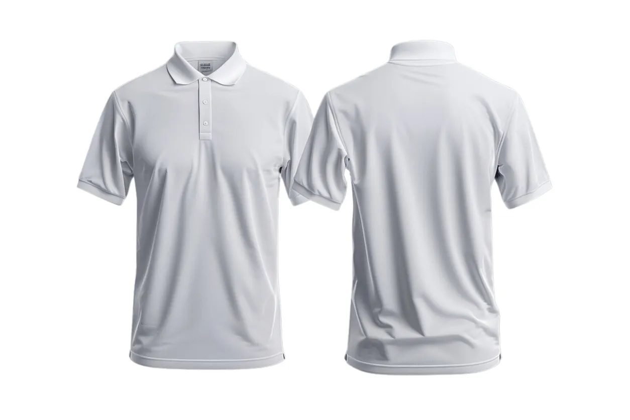 Vista frontal y posterior de una playera polo blanca holgada y larga