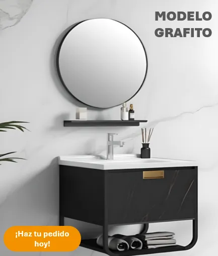 Mueble de gabinete para baño en una combinación de blanco con café y espejo.