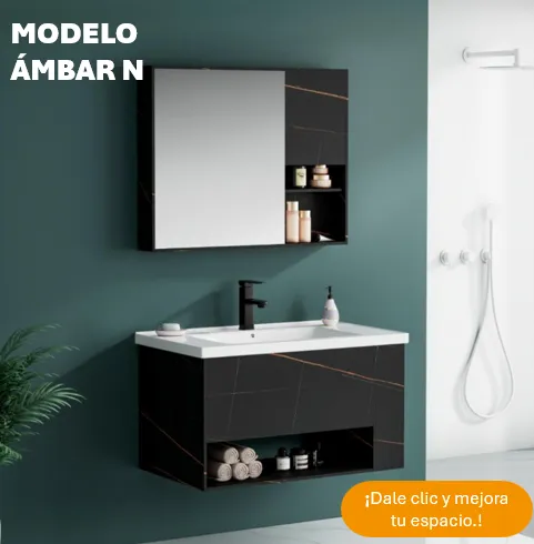 Gabinete para baño color chocolate con blanco con espejo cuadrado en gabinete