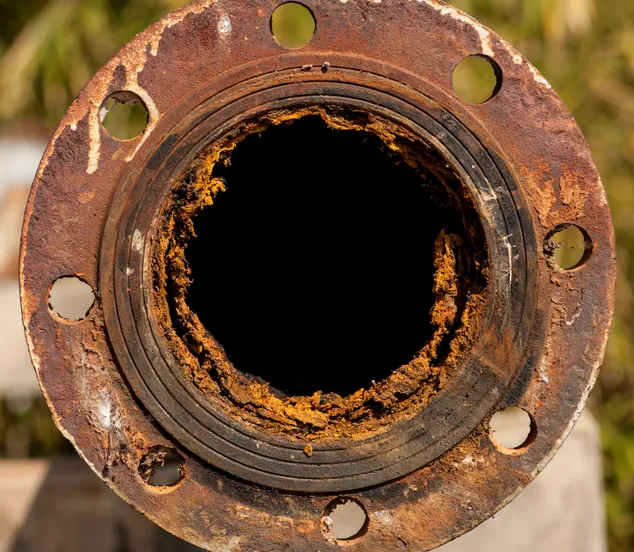 Tubo de una planta de tragtamiento de agua que requiere mantenimiento para quitar oxido y sarro