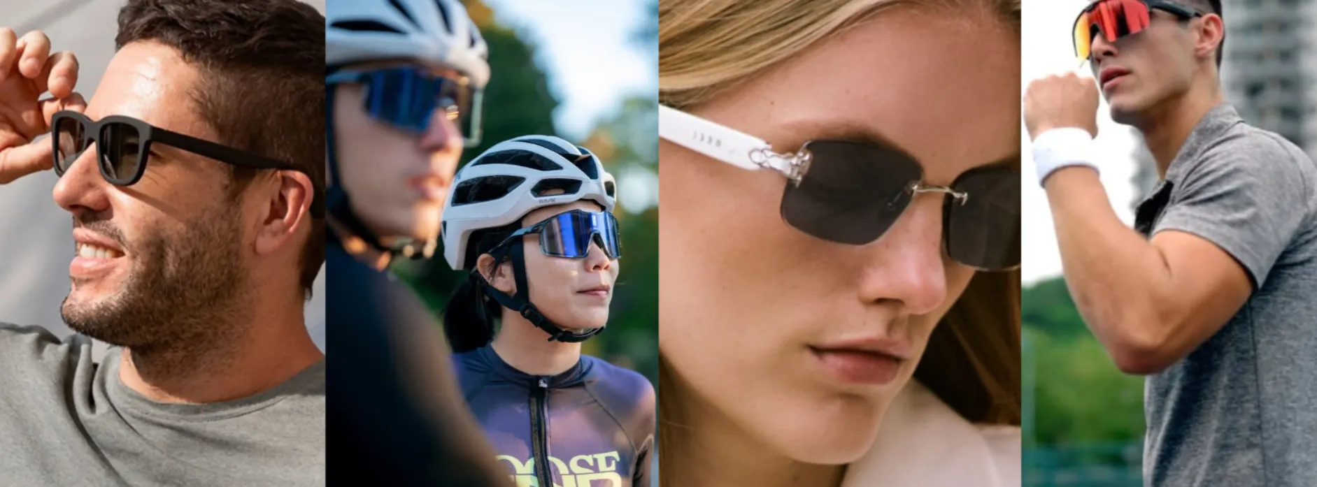 4 personas utilizando lentes de sol de la marca Chamelo