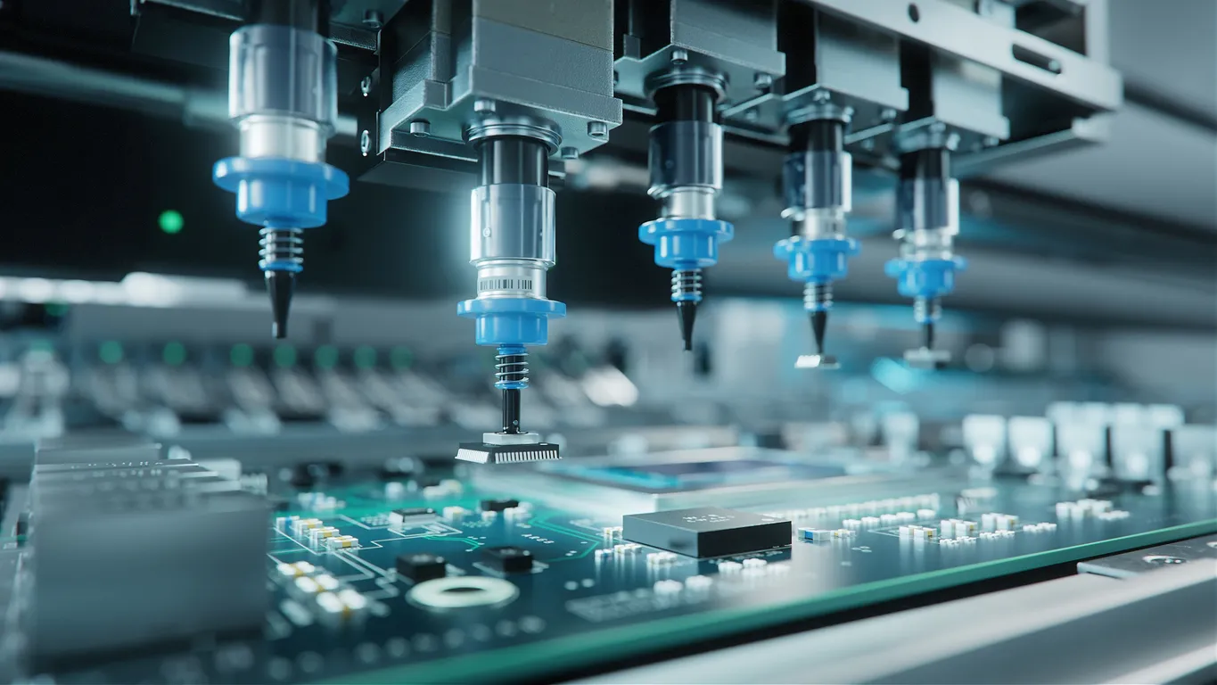 La máquina automática instala los componentes en la placa de circuito. En esta industria se usa agua bidestilada.