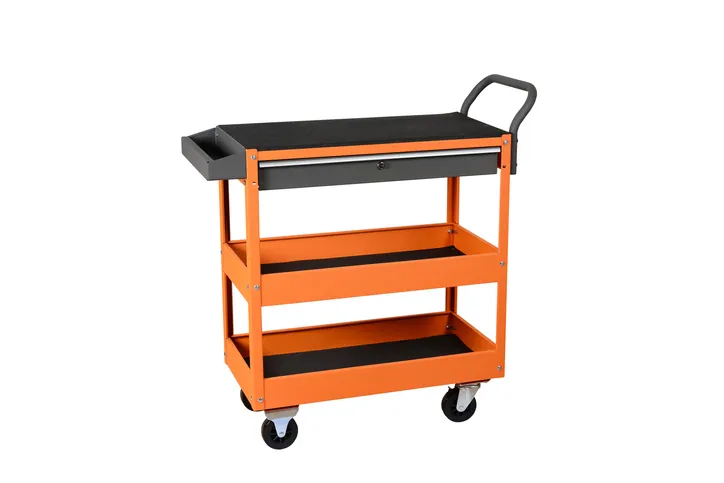 Carrito de metal color naranja para multiusos