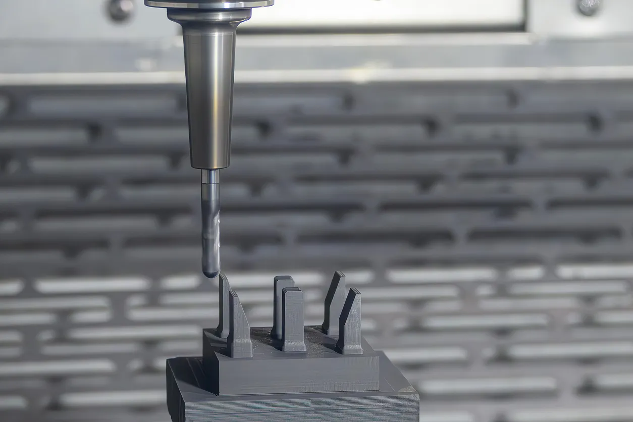 La fresadora CNC corta las piezas del electrodo de grafito con herramientas de fresado de punta esférica.