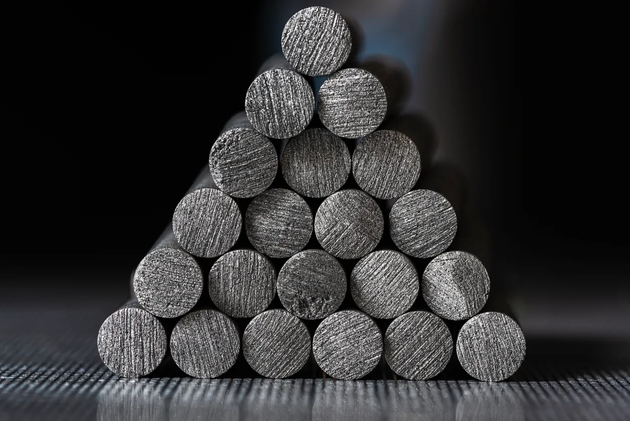 Pila de varillas de grafito de carbono con estructura de sección transversal