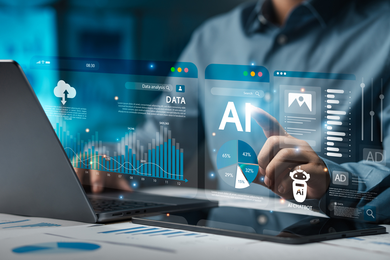 Businessman analiza datos utilizando tecnología de IA para trabajar con herramientas, datos de Chatbot o chatear con IA