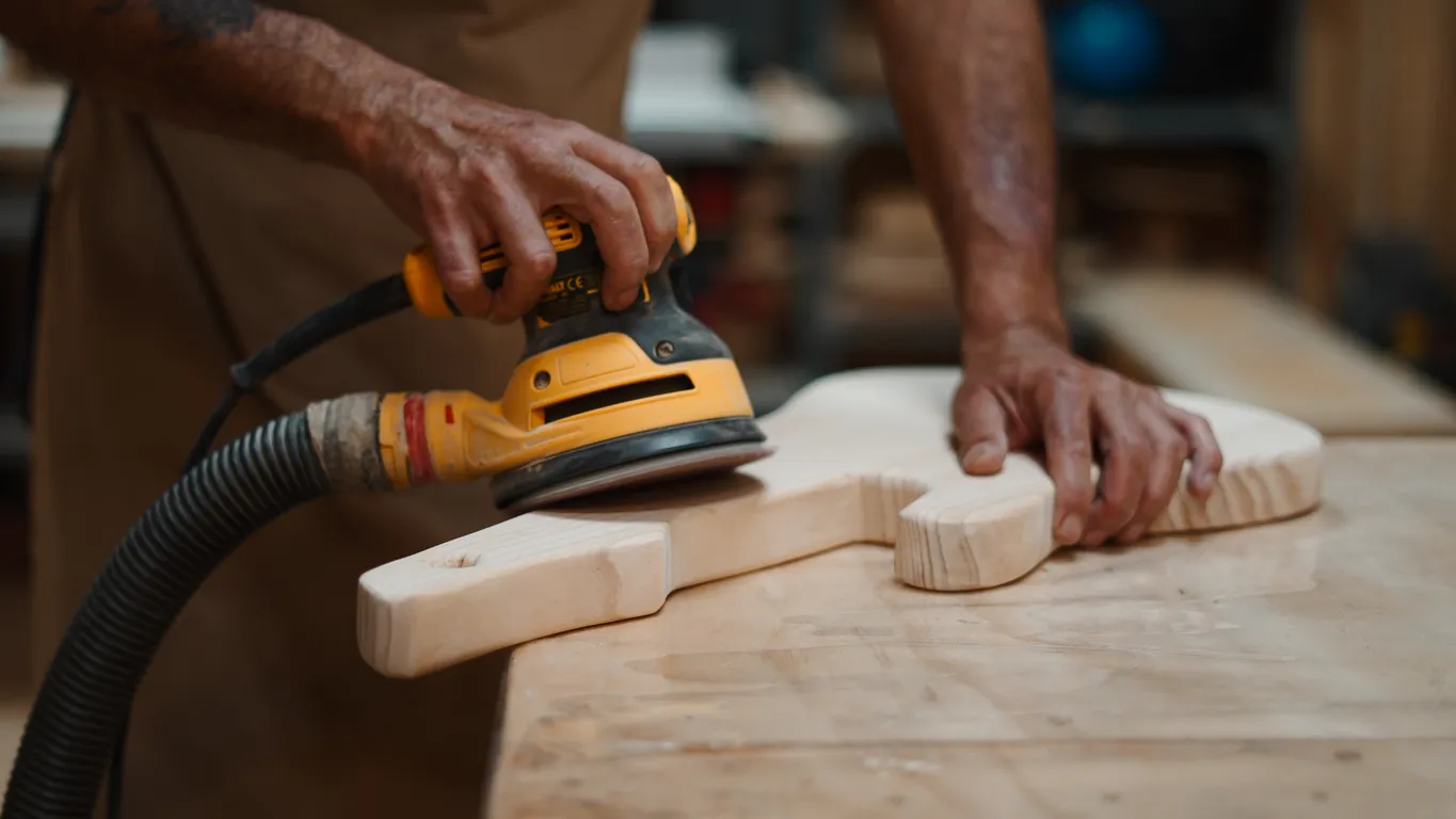 Carpinerio usando lijadora para la fabricación de muebles