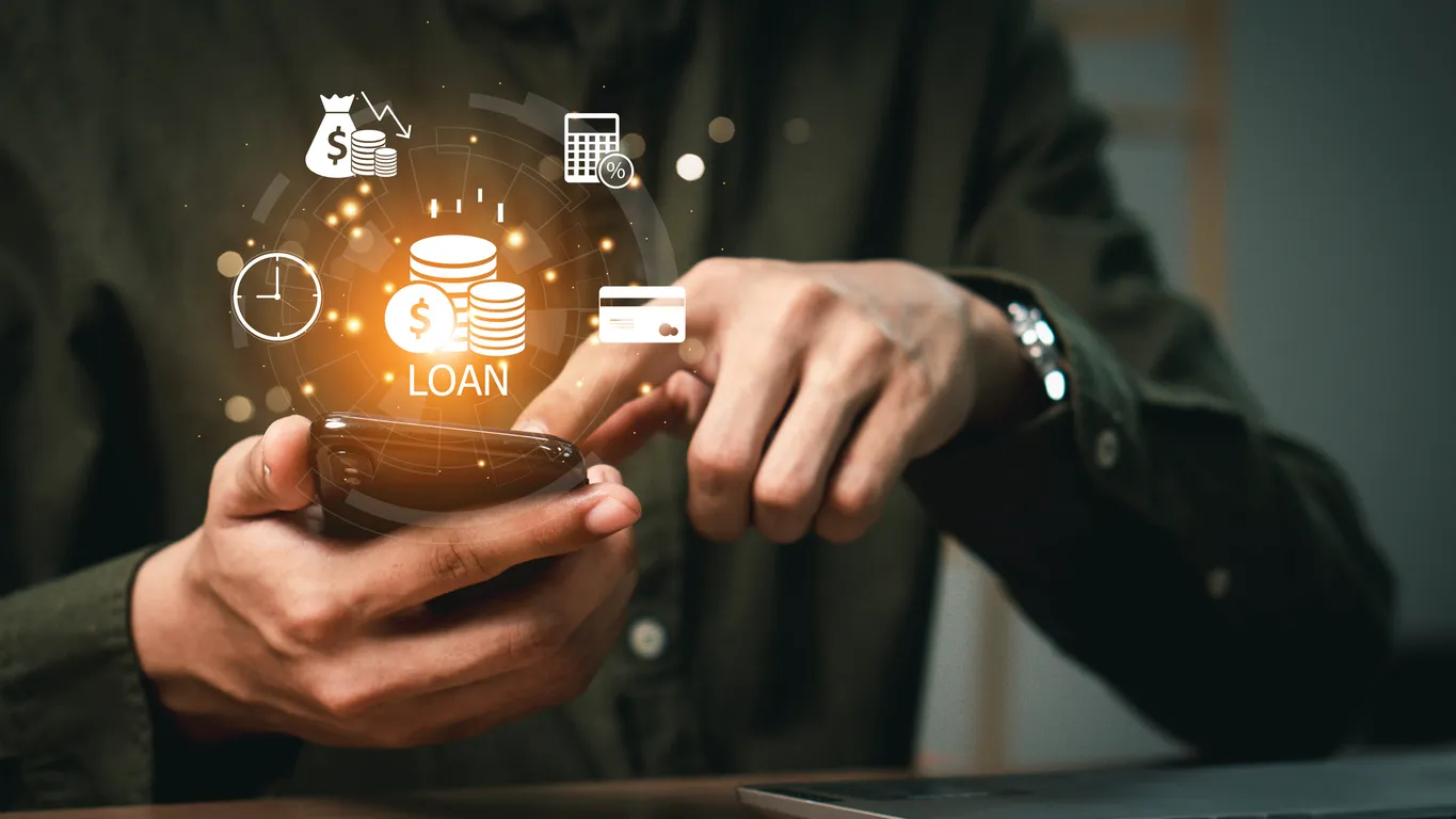 Préstamo personal online y concepto financiero. Contrato de préstamo financiero, préstamos personales o comerciales a través 