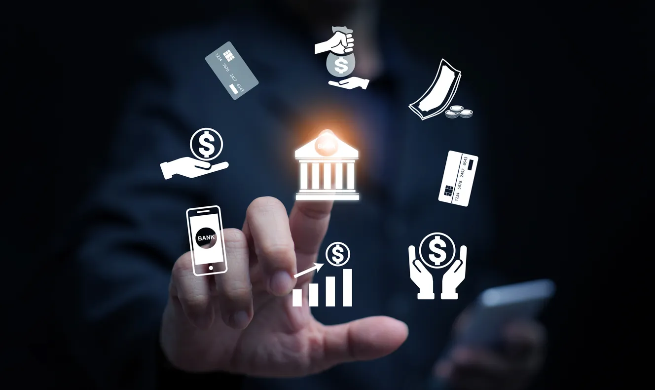 Representadción gráfica de los servicios de un banco tnato para ahorrar, como para invertir 