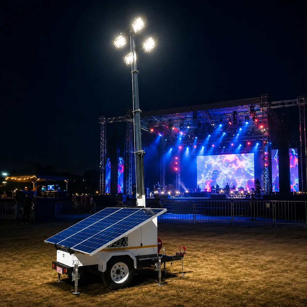escenario siendo iluminado por iluminación portatíl nocturna