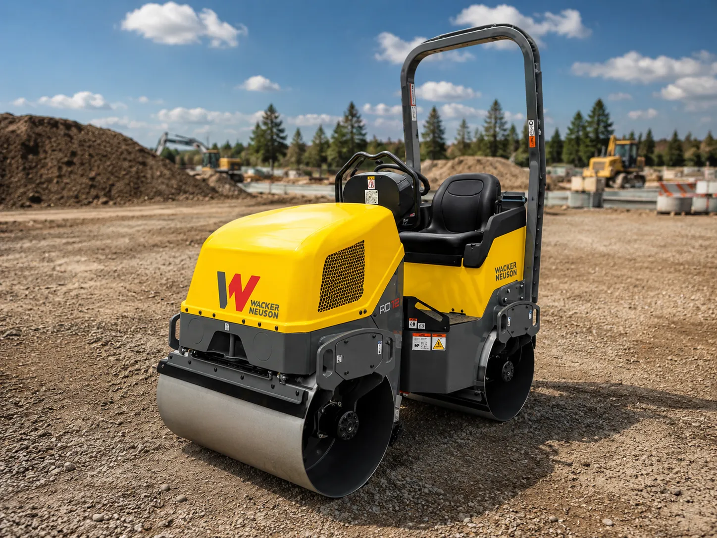 rollo vibratorio wacker amarillo en construcción 