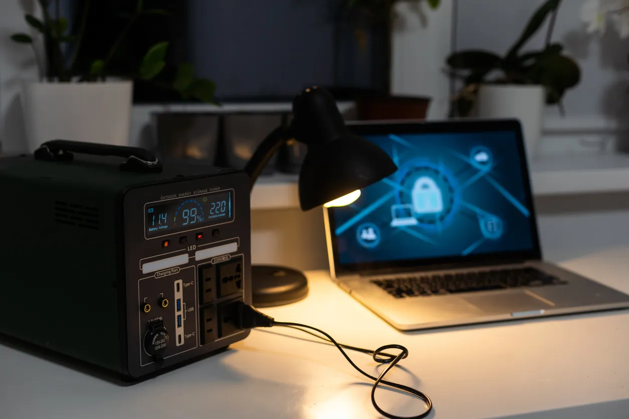 Estación de carga portátil para dispositivos electrónicos sobre una mesa en una habitación