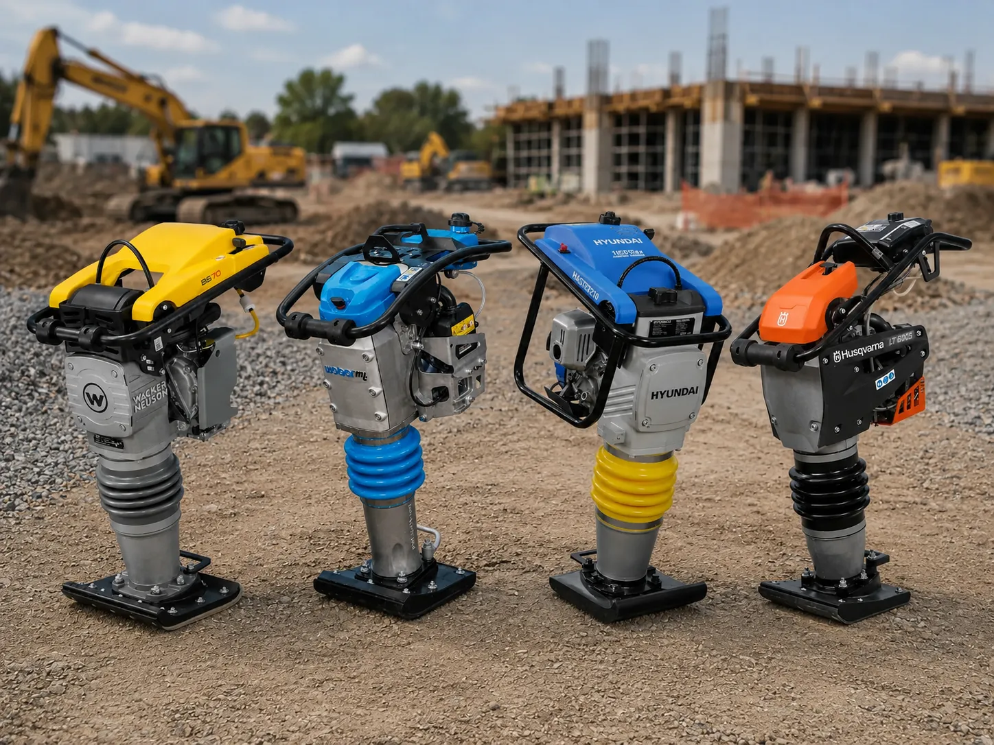 Zona de construcción con compactadoras vibratorias