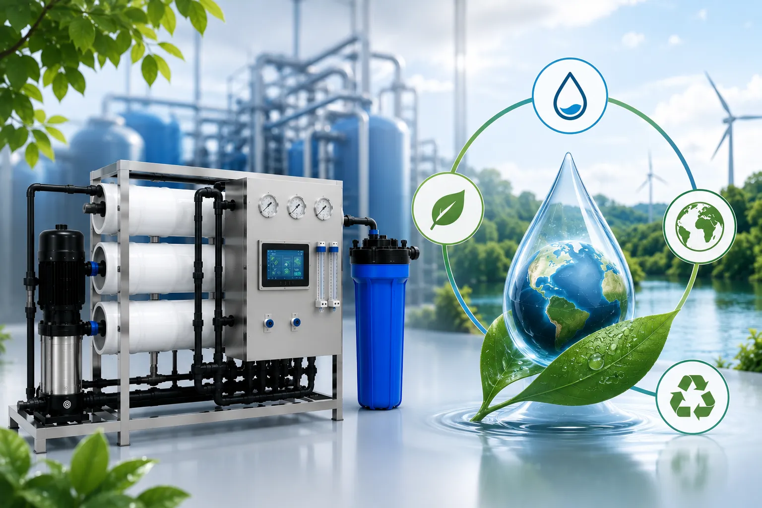 Industrial reverse osmosis system supporting sustainable water treatment, resource conservation, and high-purity process wate