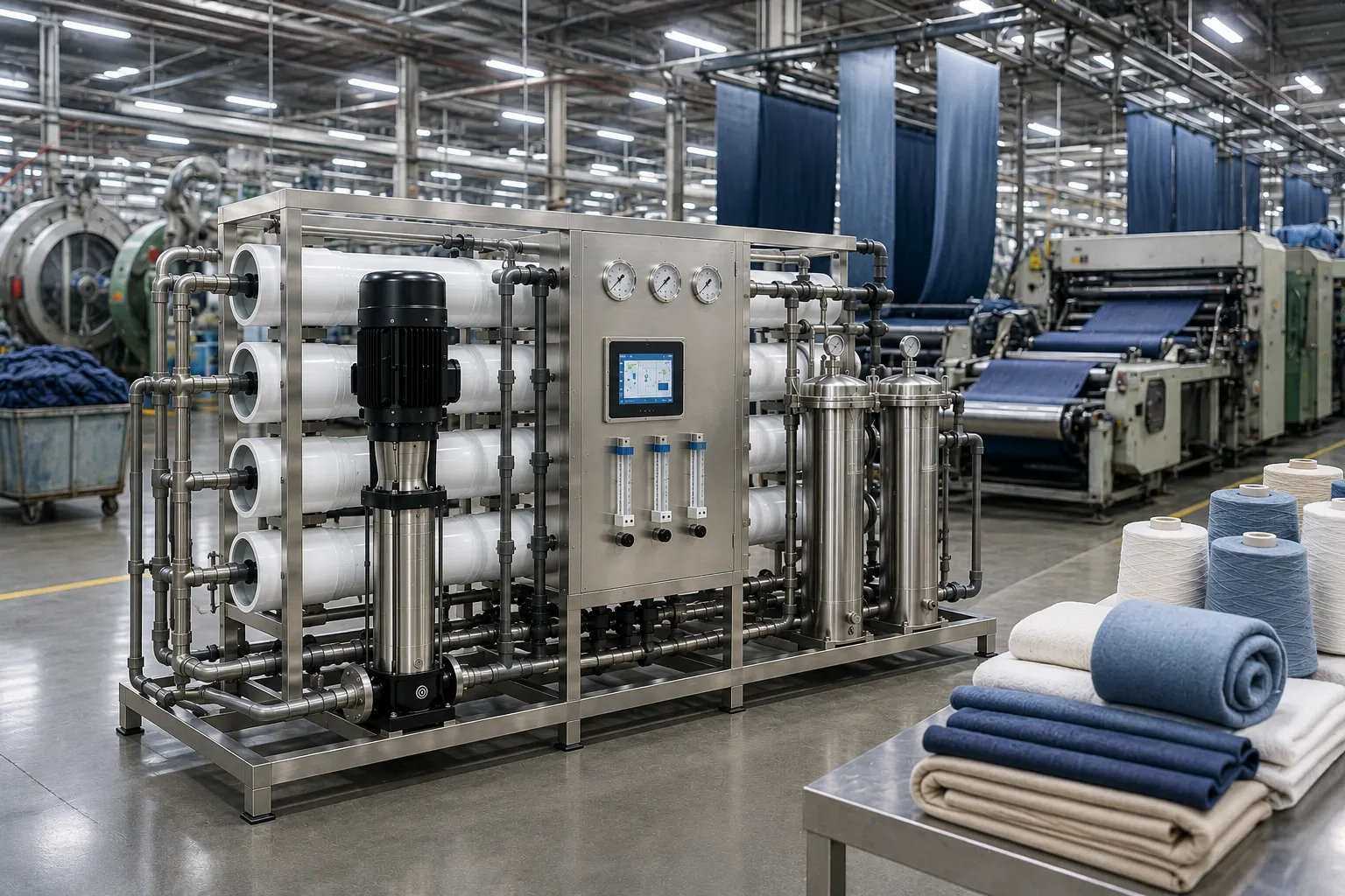 Reverse osmosis for textile industry, high-purity process water and industrial water treatment.
