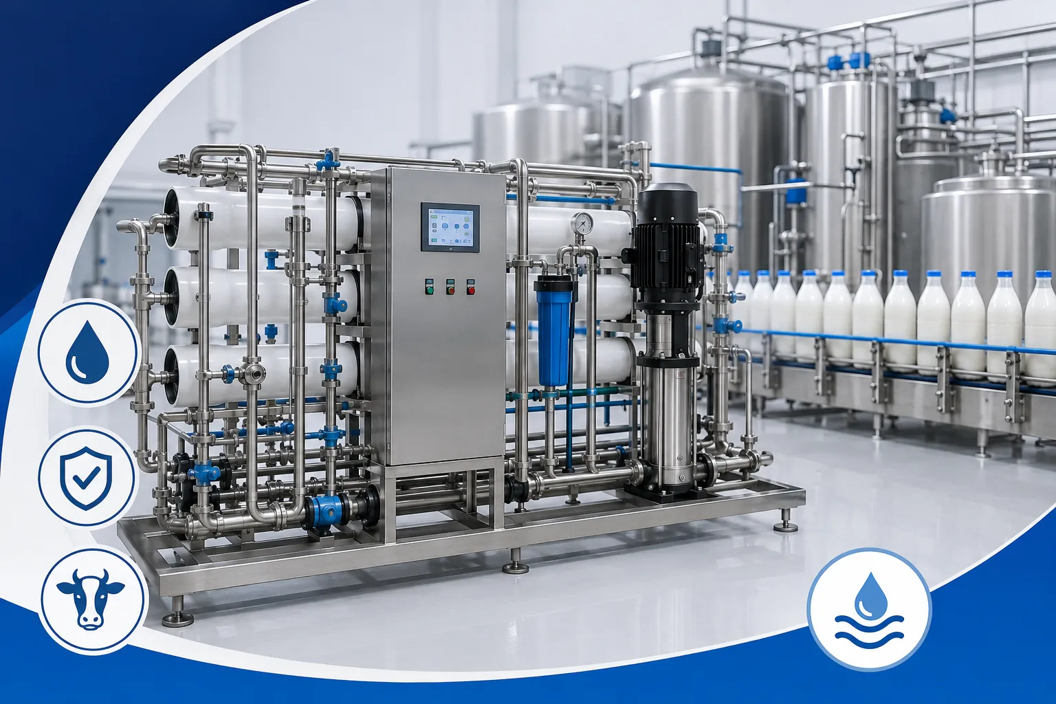 Reverse osmosis for dairy industry, high-purity process water and industrial water treatment.