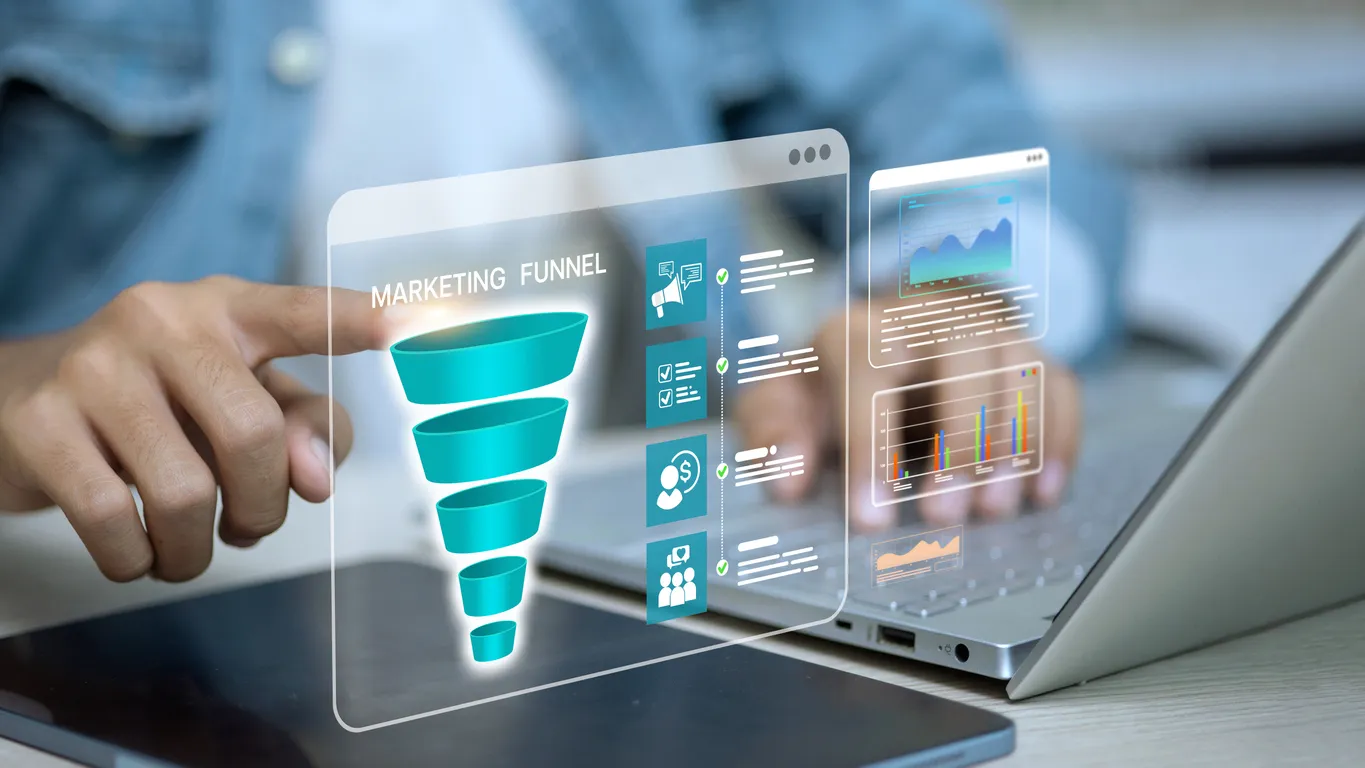 Embudo de marketing digital y concepto de análisis de datos empresariales 