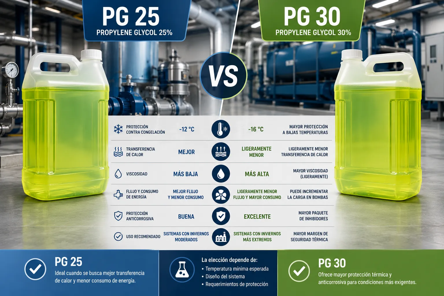 PG 25 vs PG 30 for industrial refrigeration systems and thermal protection.