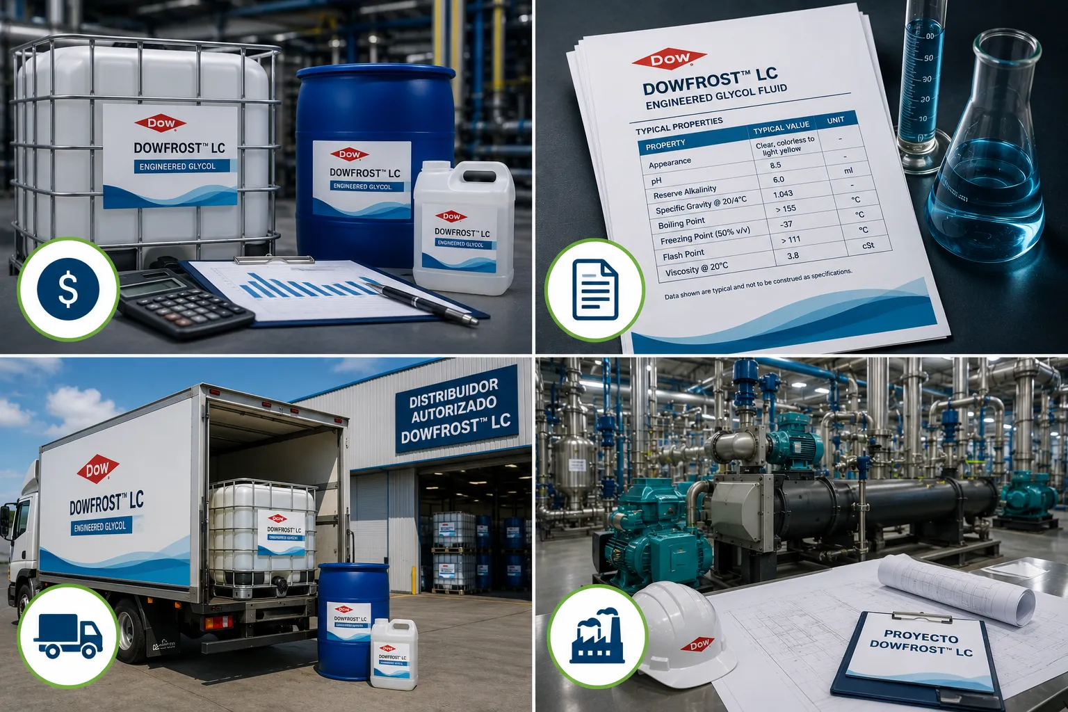 Distribuidor de DOWFROST LC en México para suministro de fluido térmico en aplicaciones industriales.