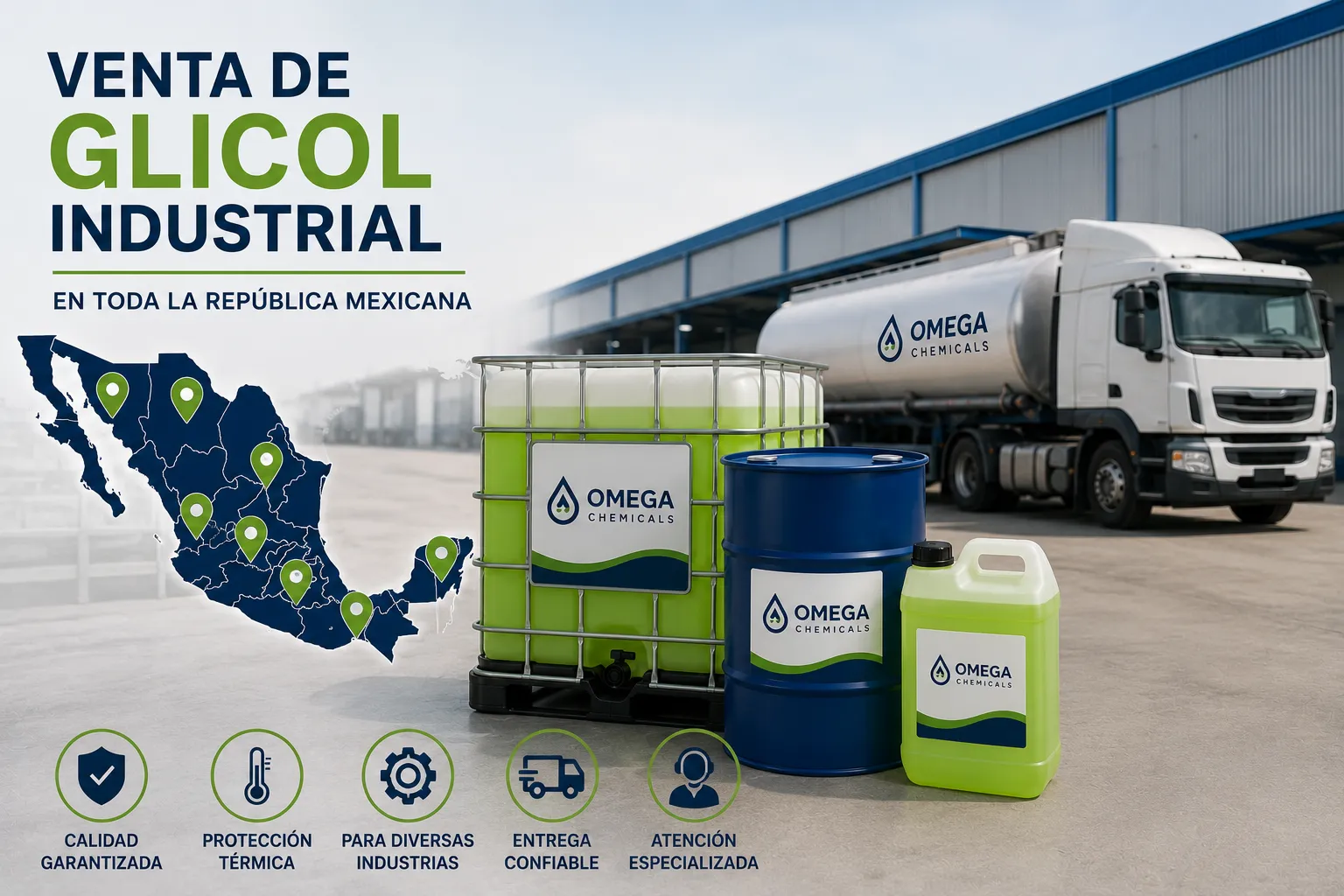 Venta de glicol industrial en Toluca para sistemas de enfriamiento y aplicaciones industriales.