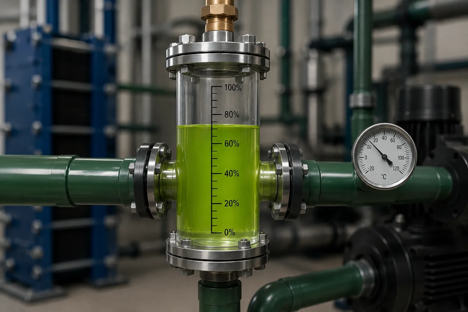 Expansión térmica del glicol en sistemas de enfriamiento y circuitos cerrados industriales.