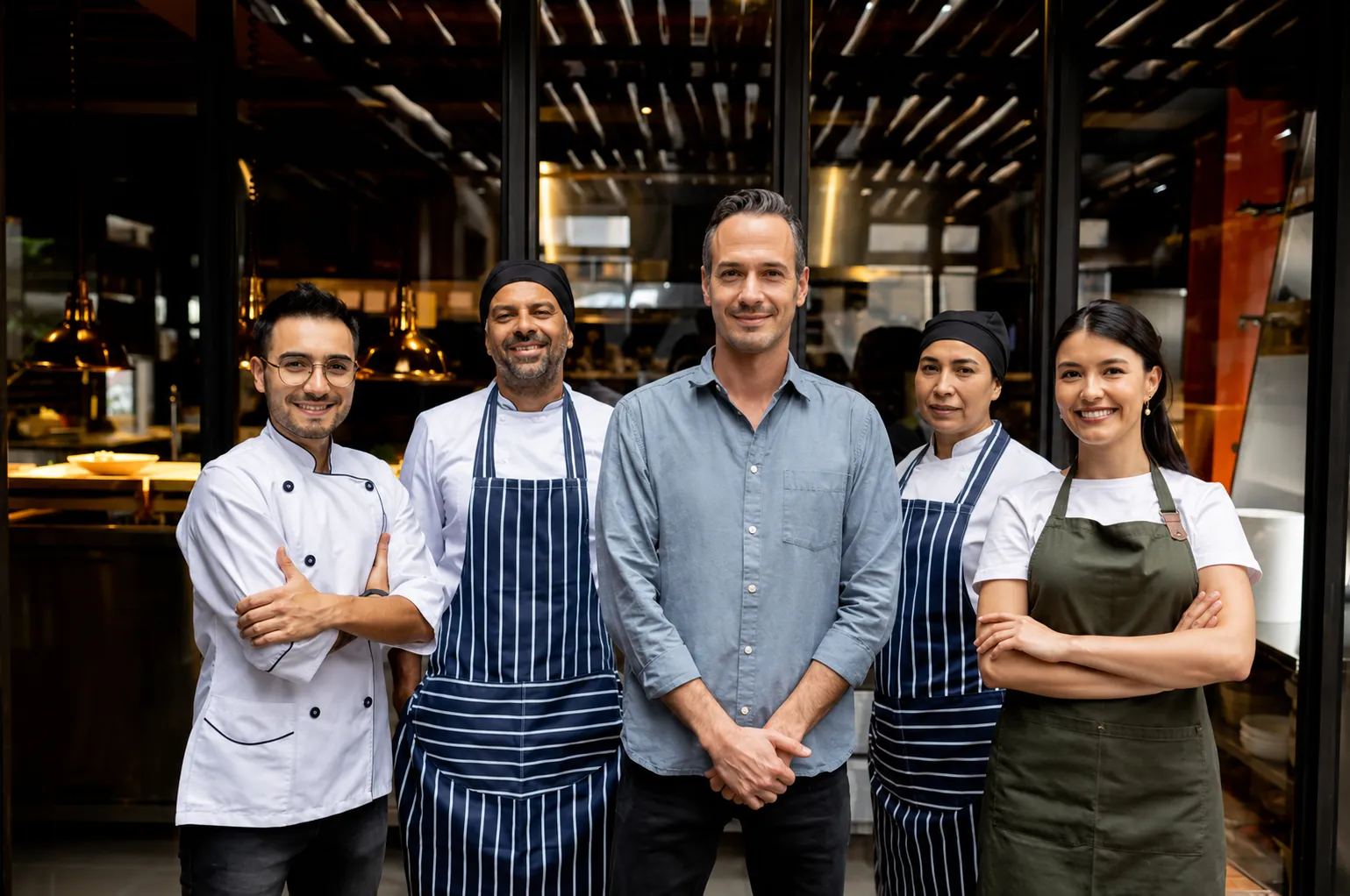 Empresario con su personal en un restaurante
