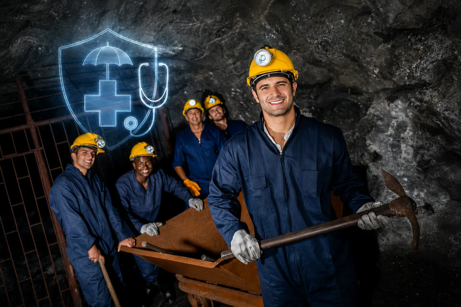 Mineros en túnel de seguridad