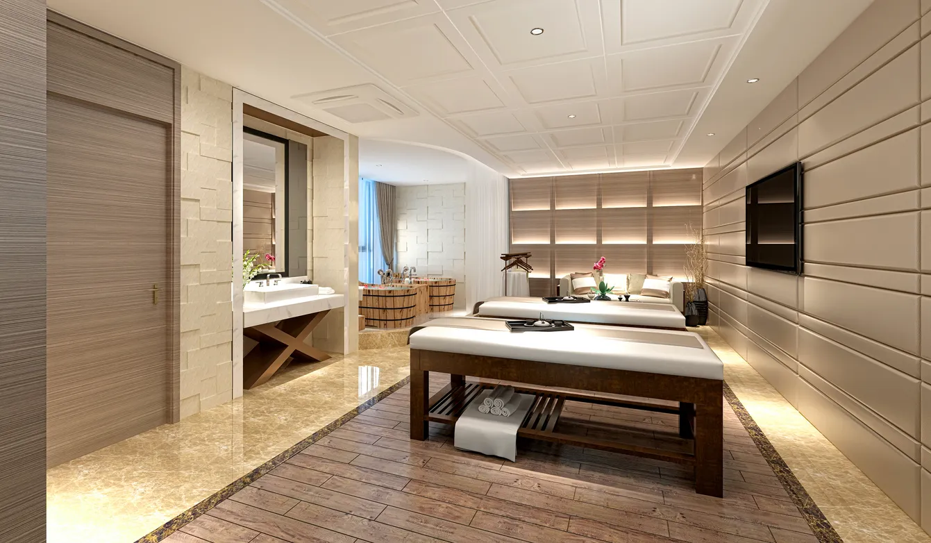 varias camas en spa lujoso y moderno
