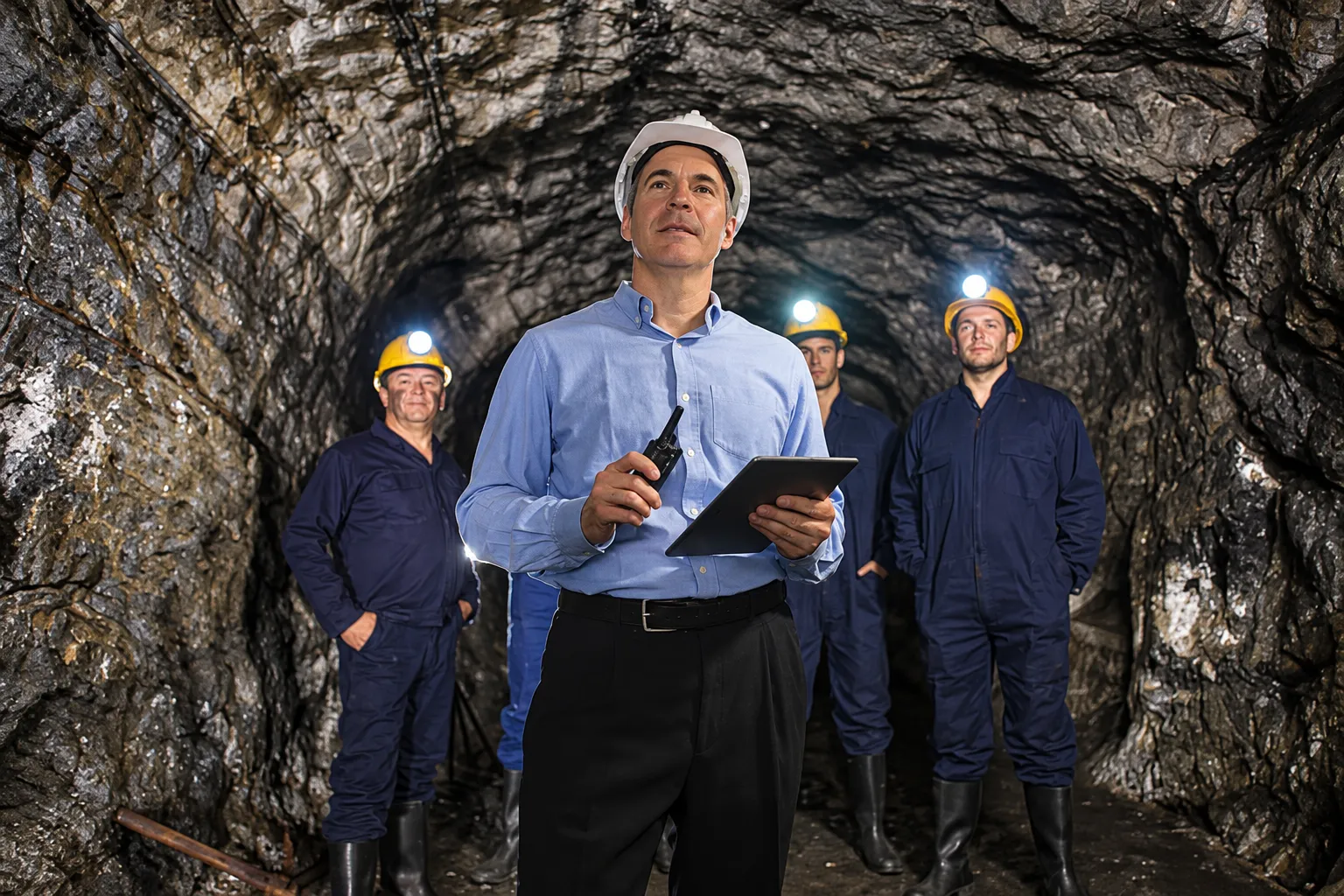 Inspección minera en túnel rocoso