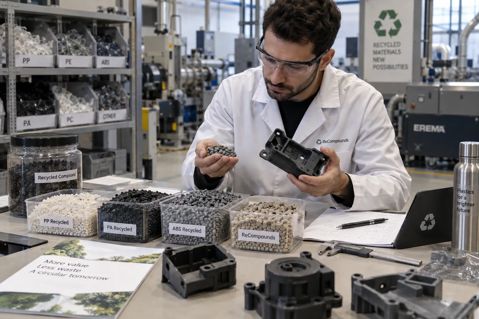 Inspección de plásticos reciclados en laboratorio