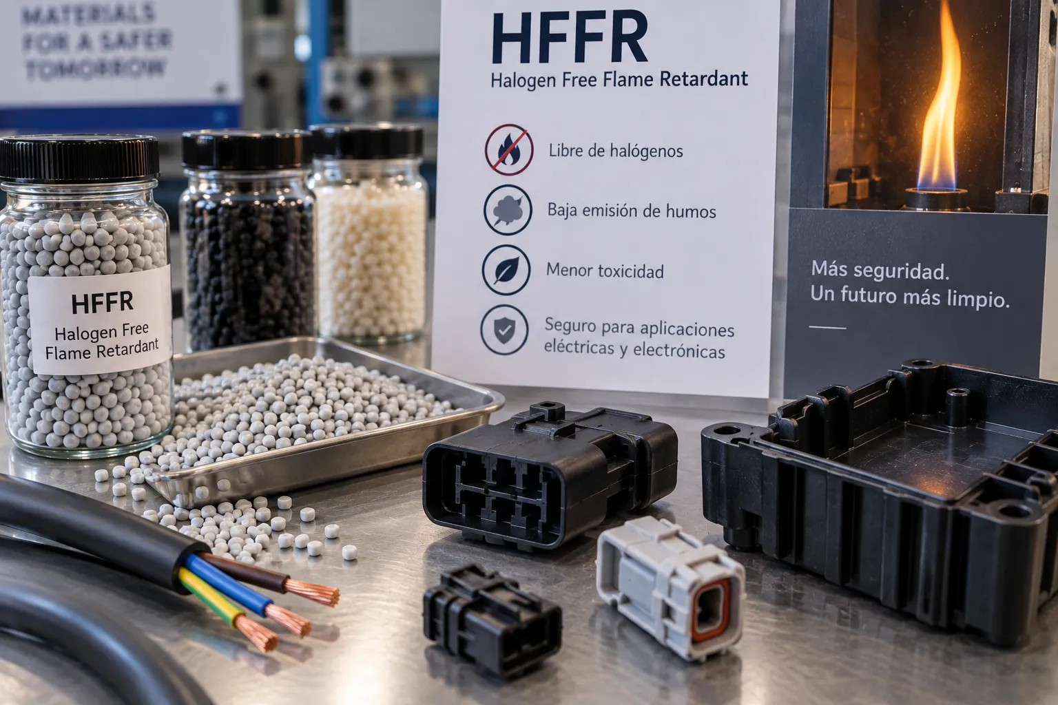 Demostración de plásticos HFFR y conectores