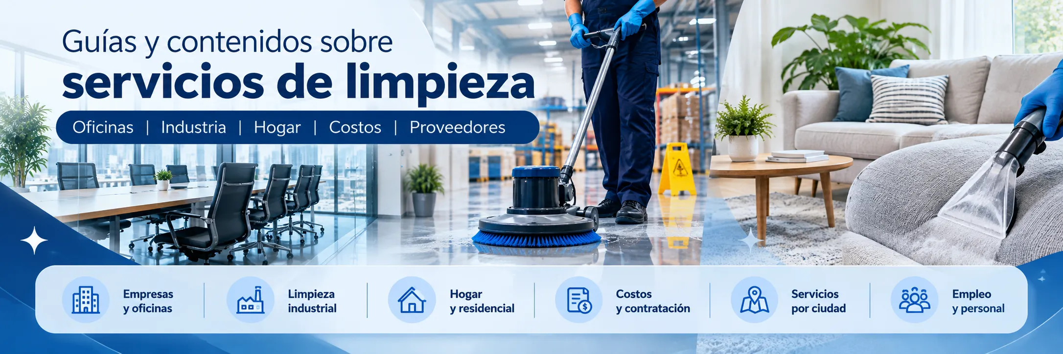 banner con imágenes de los diversos servicios de limpieza comercial, industrial, residencial.