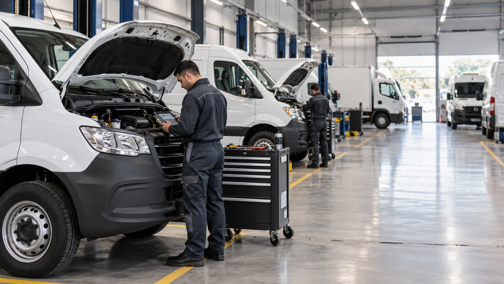 Taller automotriz con diagnóstico de vans