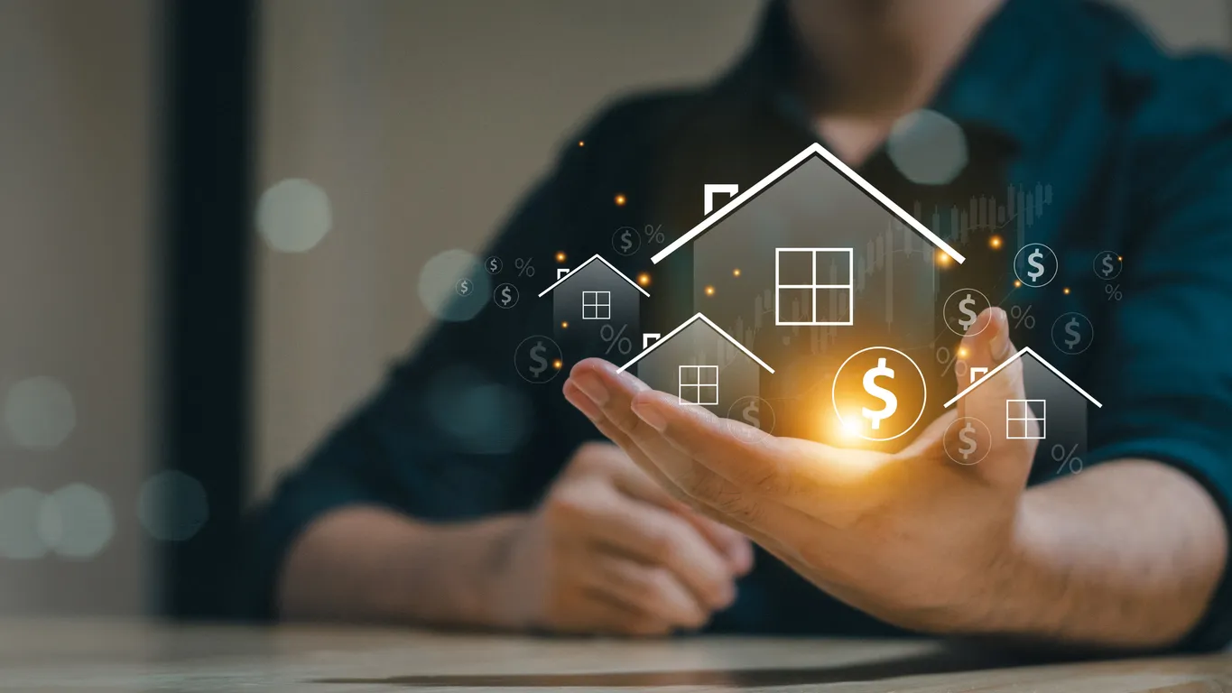 Concepto inmobiliario de negocio, seguros de hogar y protección inmobiliaria. Concepto de inversión inmobiliaria. 