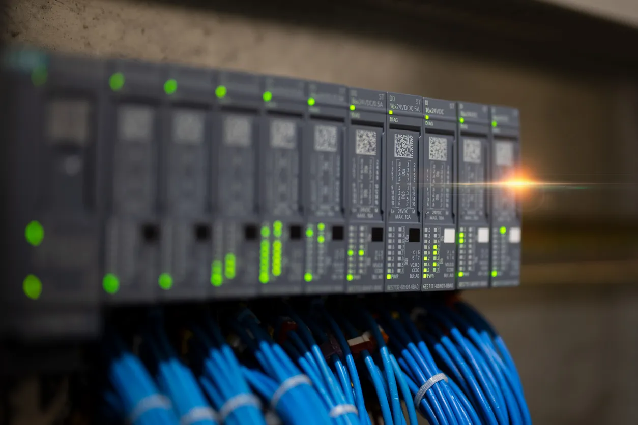Panel de control con PLC y cableado