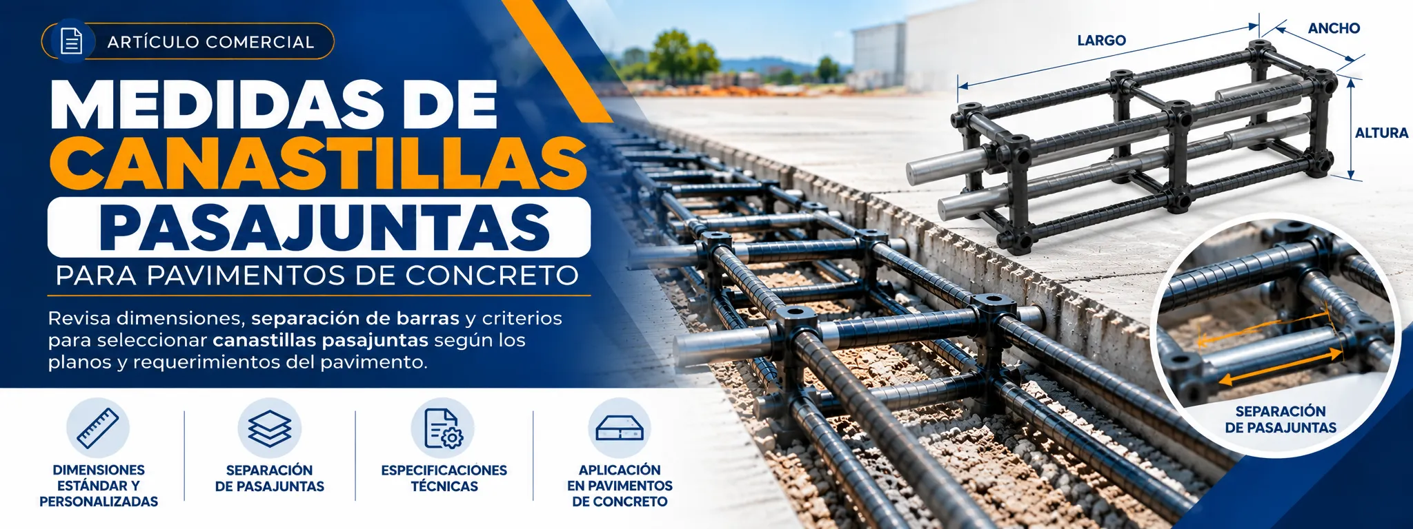 Canastilla pasajuntas en pavimento, se muestra como tomar sus medidas