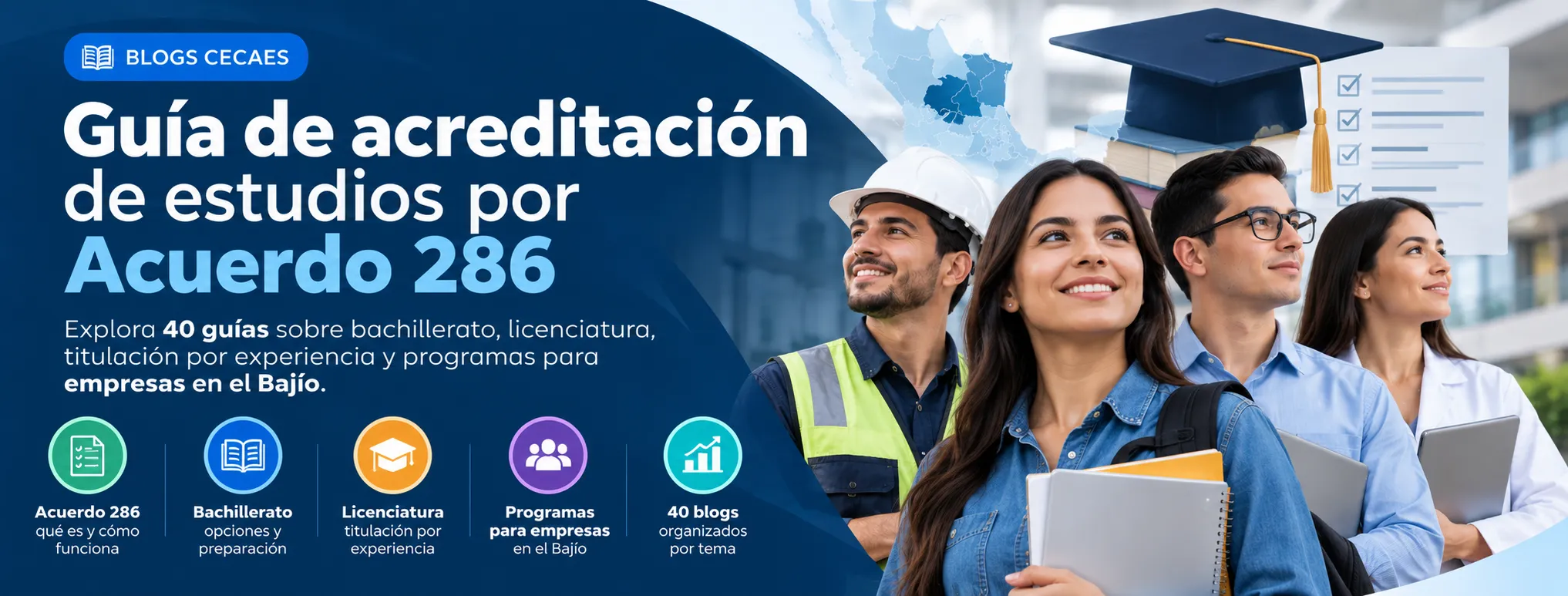 varios trabajadores con uniforme, cuadernos y equipo electronico es sus manos, con texto de Acuerdo 286