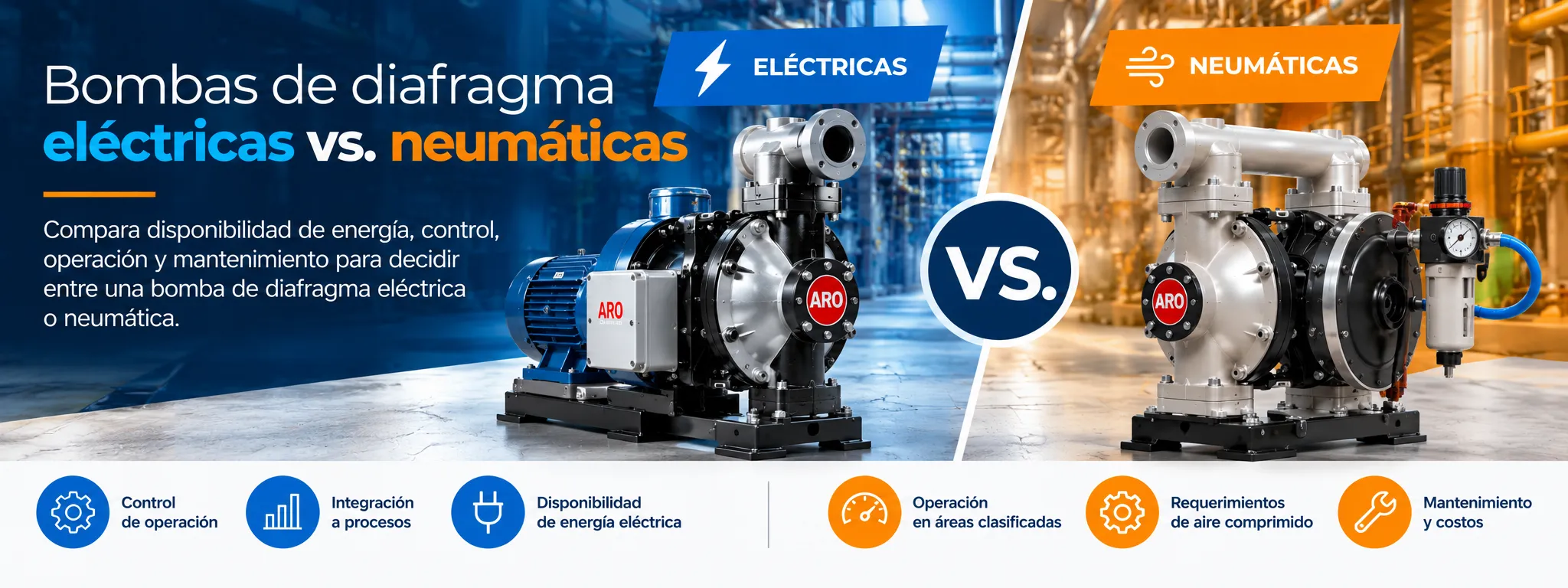 Se muestra una bomba electrica y una neumática y se describen algunas características