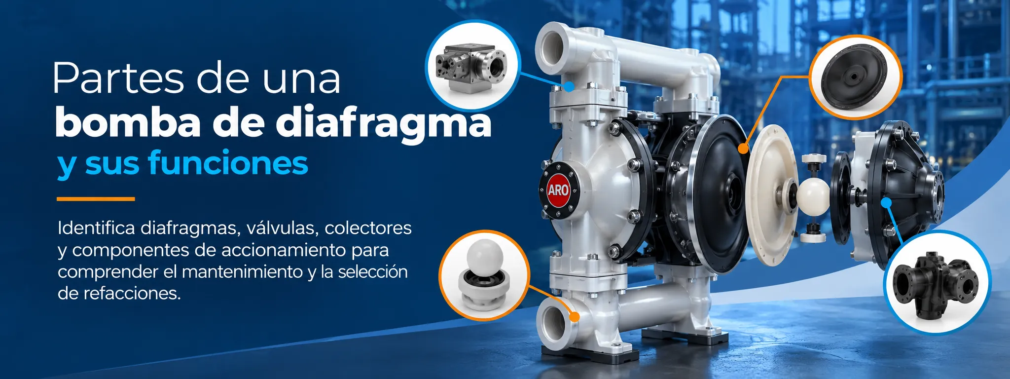 Componentes principales de una bomba de diafragma