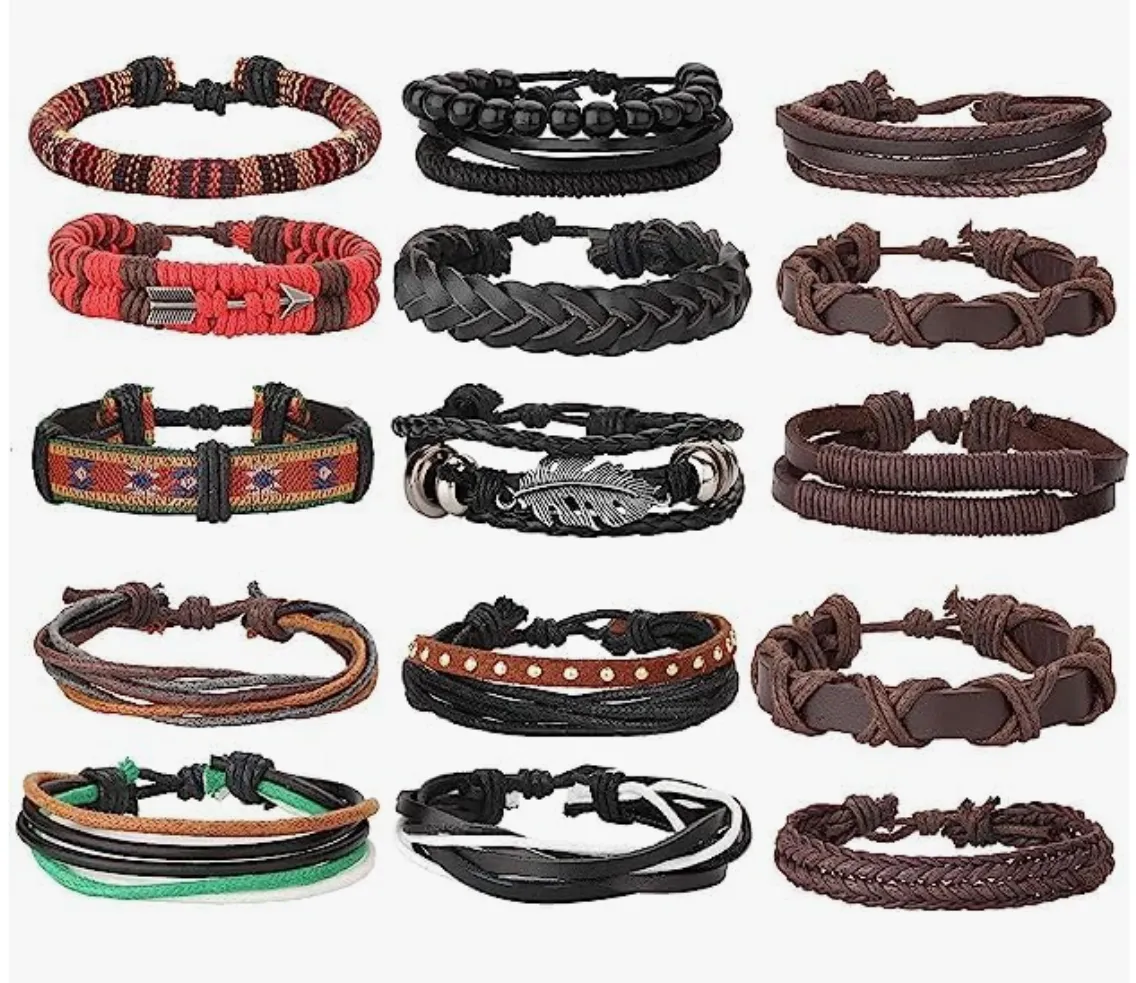 Conjunto de 26 pulseras tejidas COOLKITALENT en cuero trenzado y cáñamo. Diseños vintage unisex ideales para moda, regalos o 