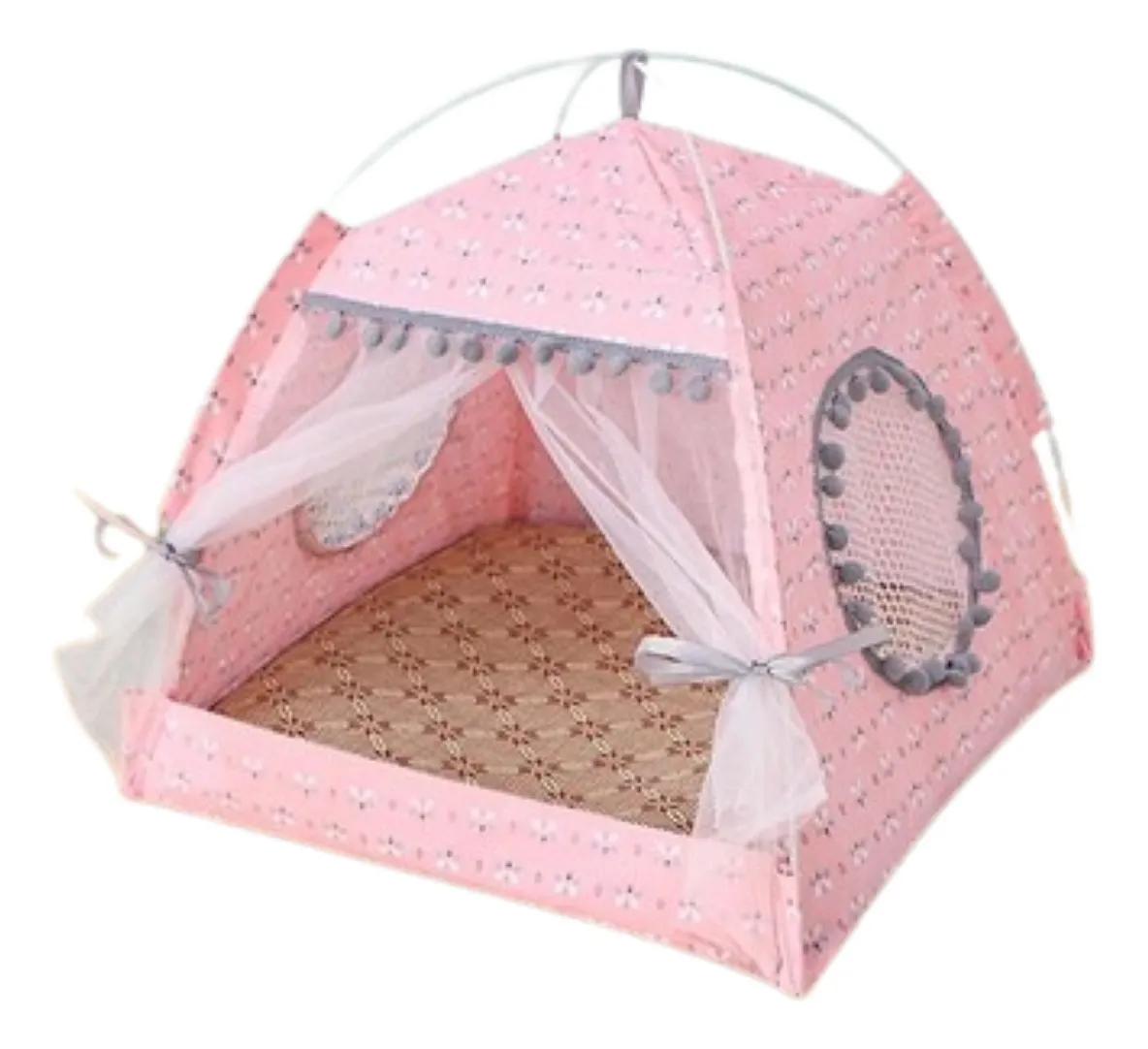 Cama Portátil Tipo Casa de Campaña para Perros y Gatos vista frontal 