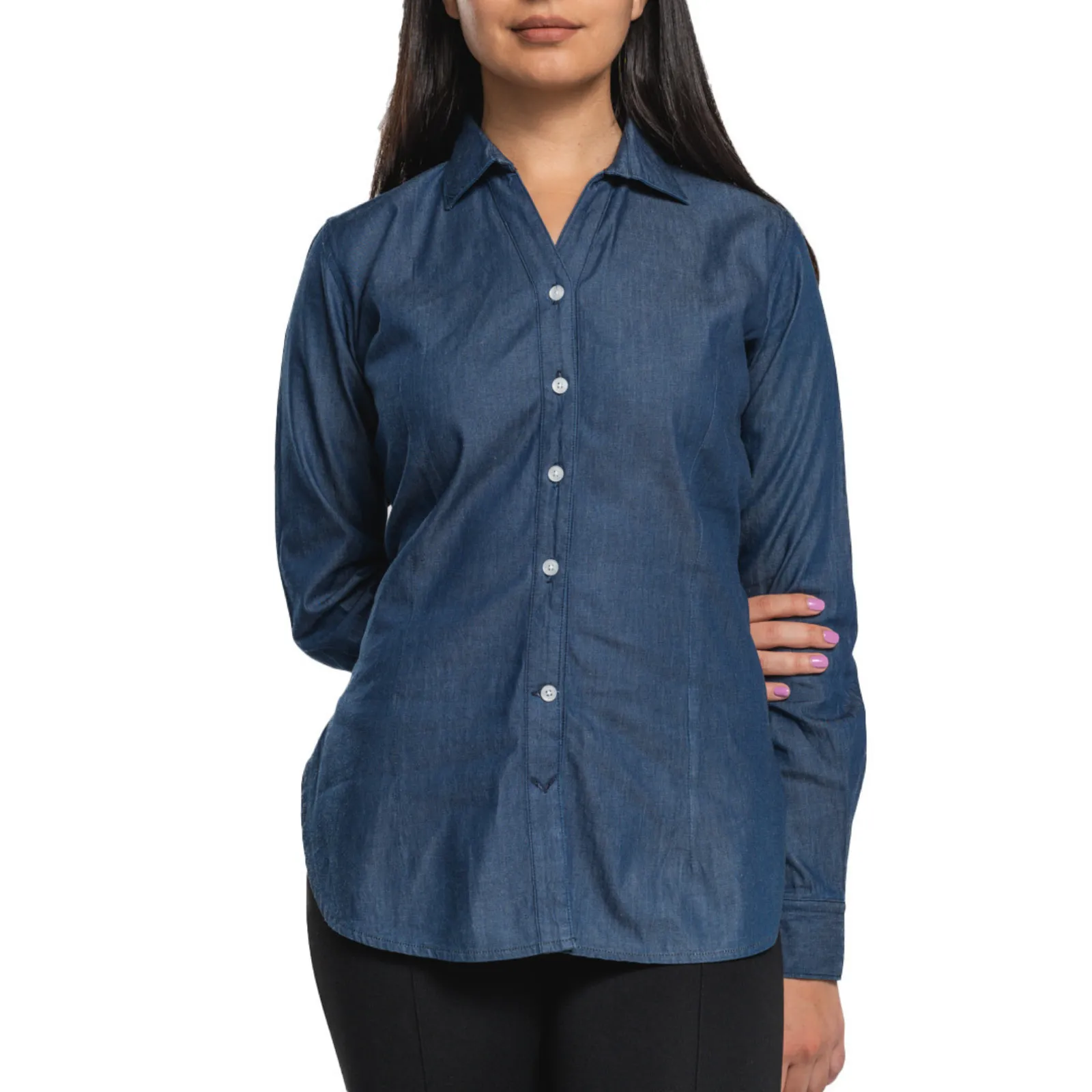 Blusa AirMan Navi Denim Dama Manga Larga al Mayoreo vista frontal 