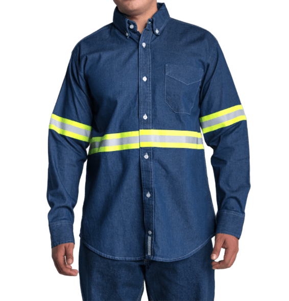 Camisa UNILINE de mezclilla 7.5 oz con cinta reflejante amarilla