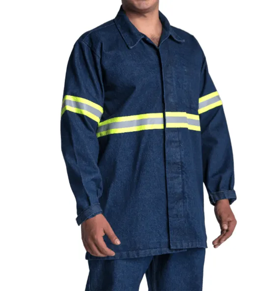 Camisola UNILINE Mezclilla 14 oz Caballero Manga Larga Azul Stone con Cinta Hi‑Vis