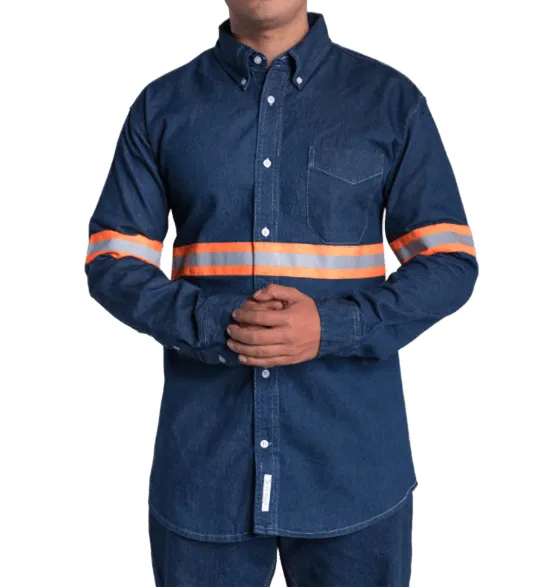 Camisa de mezclilla 7.5 oz con cinta Hi‑Vis naranja