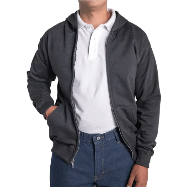 Sudadera para hombre de felpa con cierre y capucha gris oxford ARIMAN